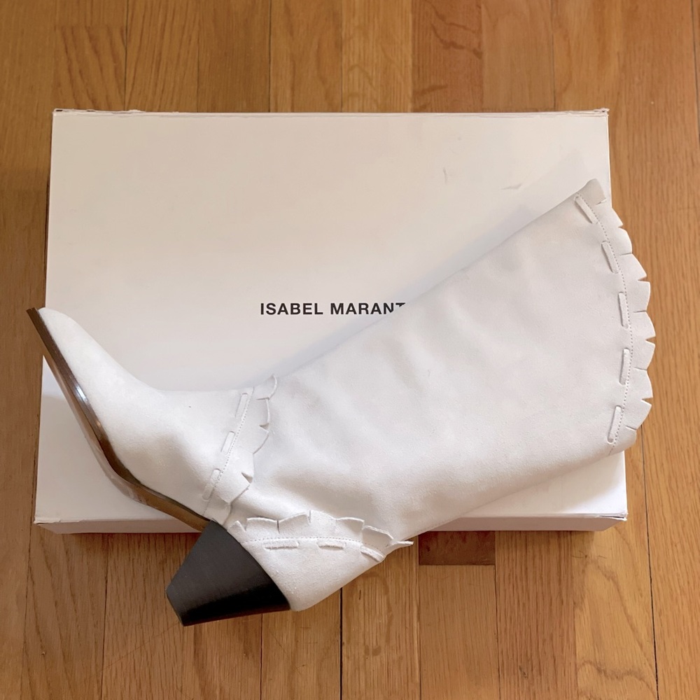 Isabel Marant White Knee-High Heeled Boots - Picture 7 of 11